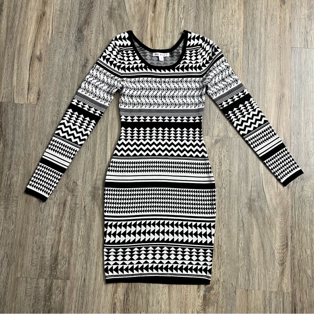 Say What Bodycon Tribal Print Dress with Asymmetrical detail size small